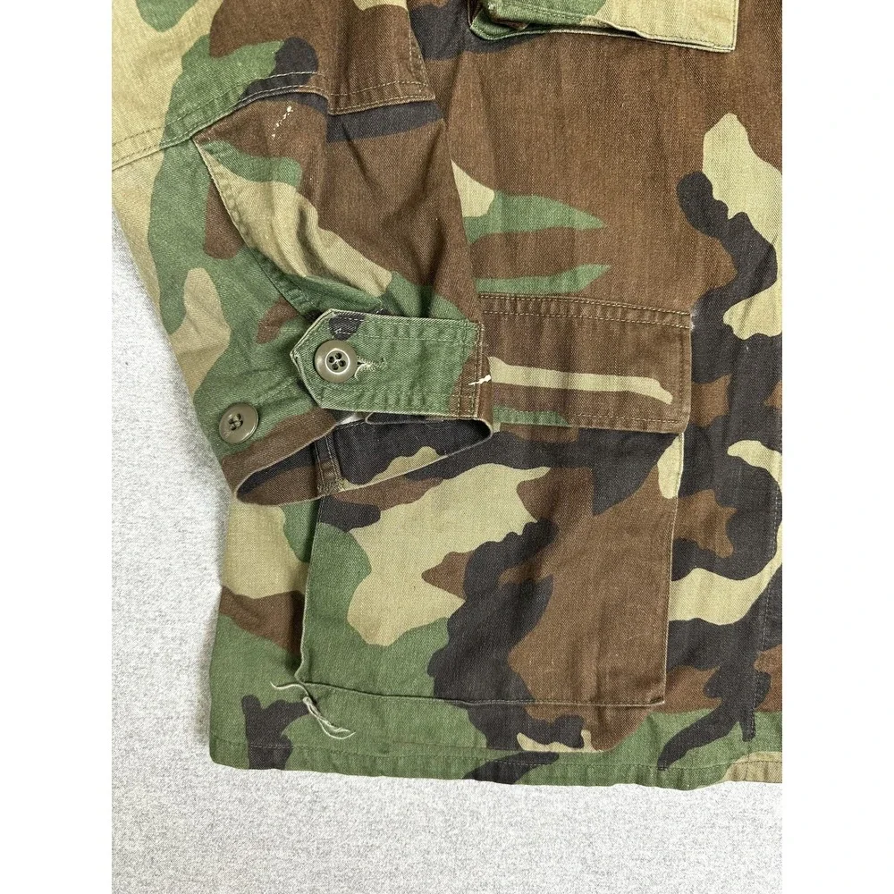 US‎ Navy Jacket Large Long Woodland Camo Field Coat Seabees Patches Military